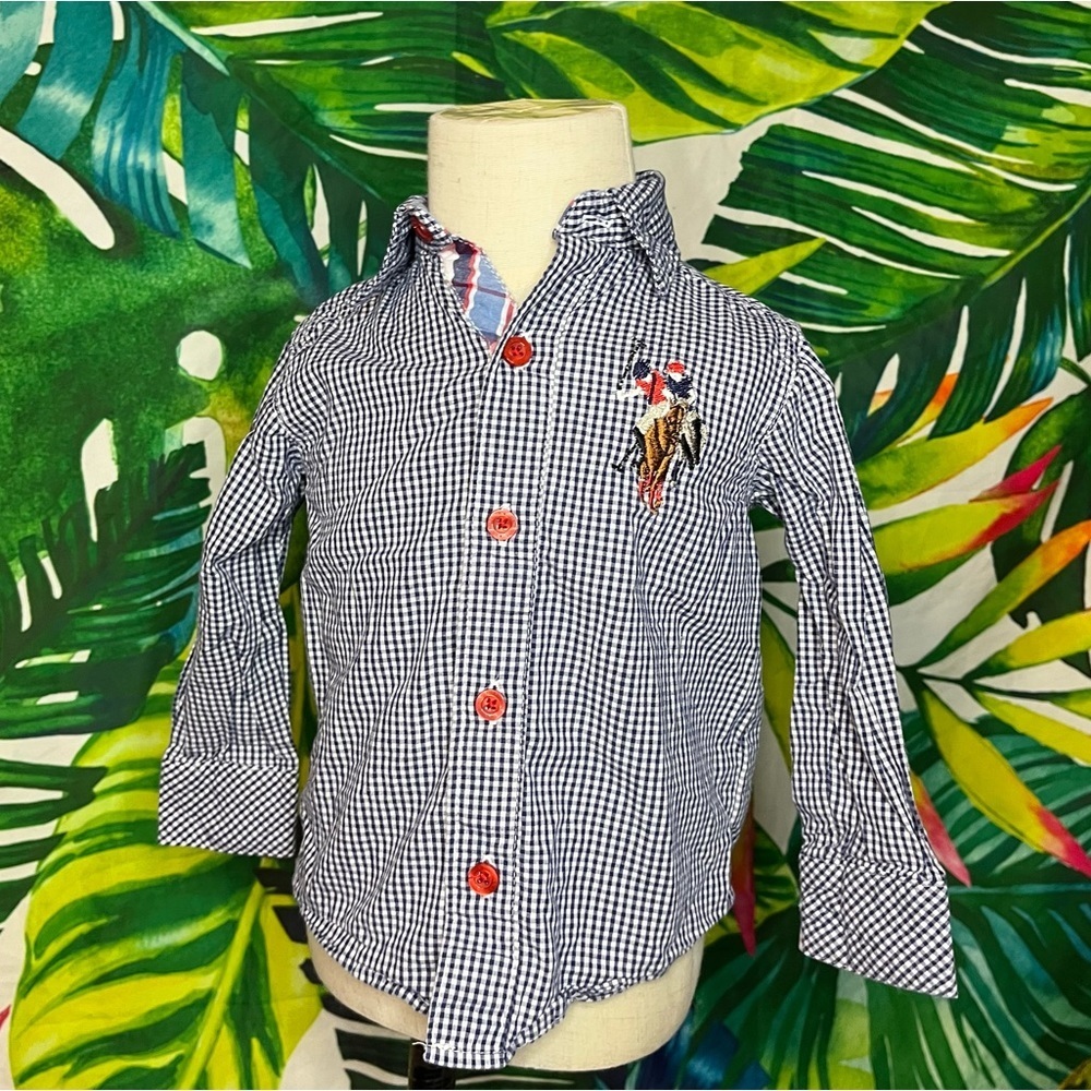 Euc U.S. Polo Association 12m Baby 12m Boys Checkered Plaid Blue White Shirt